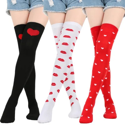 Wholesale Heart Long Thigh High Stockings Women Cosplay Costume Valentine Day Love Knee High Socks