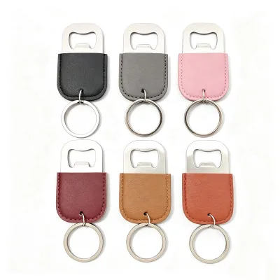 PU Leather Keychain With Bottle Opener Stainless Steel Portable Mini Key Ring With Beer Opener EDC Pocket Gift for Men