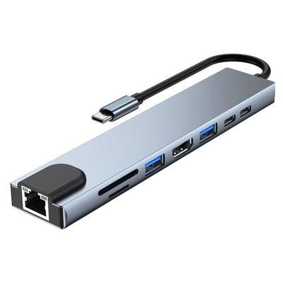 8 in 1 Multiport USB C Adapter 4K Ethernet PD Card Reader