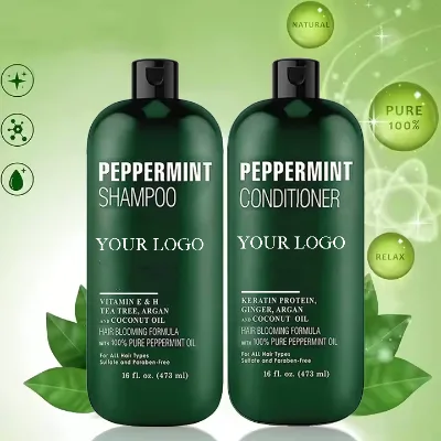 Sulfate Free Natural Organic Biotin Rosemary Mint Curly Hair Shampoo and Conditioner Set Private Label