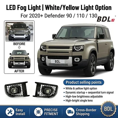 For Land Rover Defender 90/110/130 2020+ LED Fog Light Kit, DRL with Wiring Harness, Amber or White Color Style Available