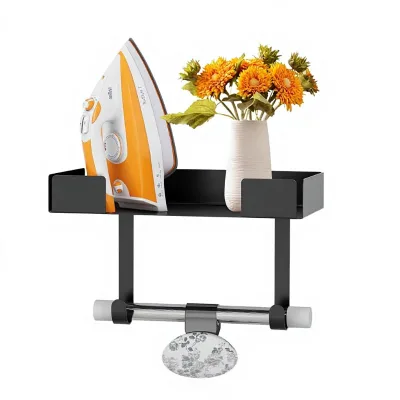Metal Ironing Board Holder Wall-Mounted Iron and Board Set Storage for Laundry Rooms (Black)