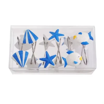 Wholesale decoration, rust proof bathroom curtains, hanging hangers, with ocean seashells, starfish shower rings