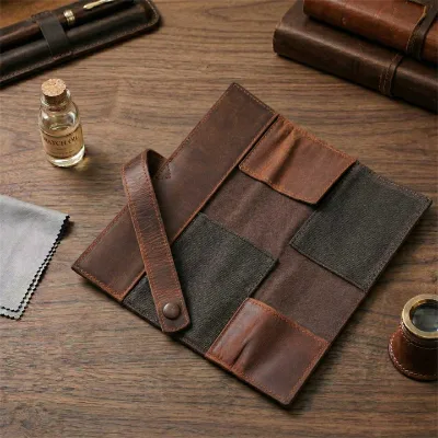 Vintage Soft  Genuine Leather  Watch Roll Case for Men's Portable Travel Bundled Watch Holder
