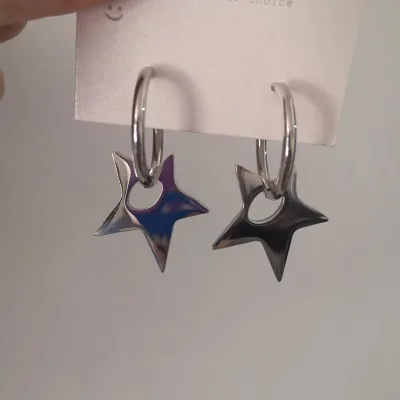 Large Stainless Steel Exaggerated Pentagram Irregular Hoop Earring for Men Hip-hop Punk Party Jewelry