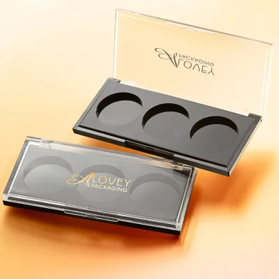 Custom Three  Round  Grids Empty  Eyeshadow Case Blush Container Make Up Eyeshadow Pallet Blush Container Packaging