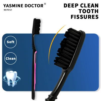 Vertical Striped Anti Slip Adult Toothbrush Bamboo Charcoal Black Soft Bristle for Plaque Removal Family Bulk Supply