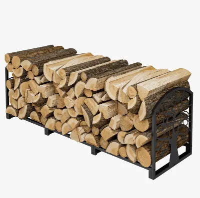 Heavy Duty Cartbon Steel Frost-resistant Easy-access Slanted Hammered Metal Texture Firewood Storage for Rustic Decor