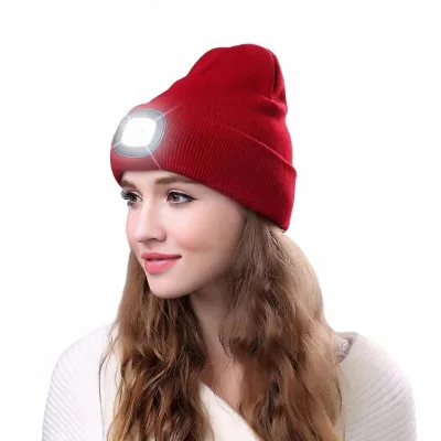 LED Light-Up Knitted Beanie for Men & Women-Outdoor Running Hat Fall/Winter Warm Adjustable Night-Time Cap