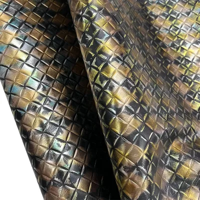Woven Pattern Cowhide Retro Pearl Multicolor Checkered Print Genuine Leather for Shoes Furniture Handbags Garments