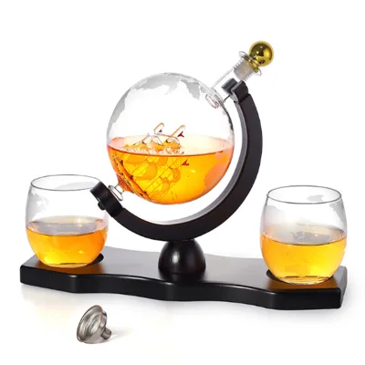 Retro Globe Glass Decanter 850ml for Whiskey Wine with Stopper and Stand