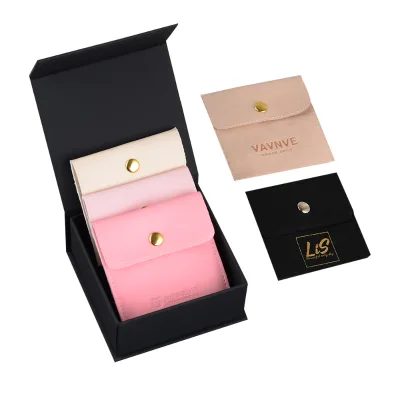 Custom Printed Luxury White Gift Cotton Leather Suede Microfiber Jewelry Bag Black Packaging Velvet Jewelry Pouch with Logo