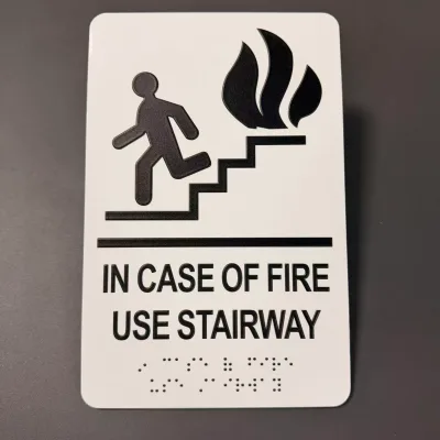 ADA Compliant in CASE of FIRE Use Stairs Sign Brushed Silver Grade 2 Braille in case of Fire Use Stair Sign