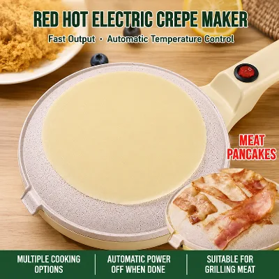 Ceramic Coated Uniform Heating Portable Electric Crepe Maker Designed for Home Kitchens with One Key Switch and Batter Plate