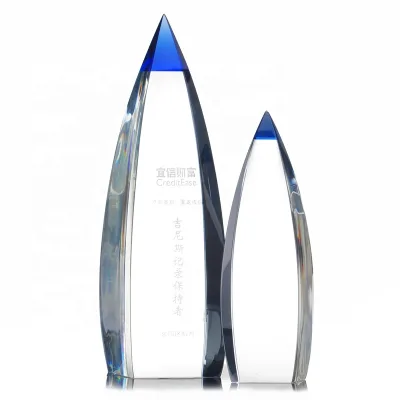 Jadevertu K9 Crystal Material High Quality Blue Crystal Award Glass Trophy Tower Tophy