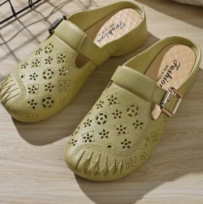 Women Hollow Out Closed Toe PVC Mule Slippers Adjustable Buckle Breathable Clog Slides Fashion Outdoor Slip