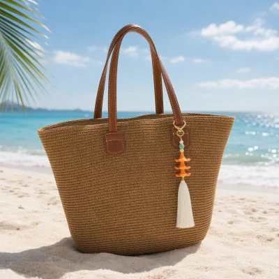 Wholesale Hawaiian TPU Flower Keychain With Natural Stone Wood Beads Tassel Bag Charm Accessory