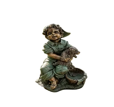 Bronze Resin Children Garden Statues with a Dog