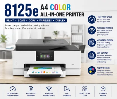 8125e A4 Color All in One Inkjet Printer Wireless Duplex Scanner Copier ADF Office Business Home Printer