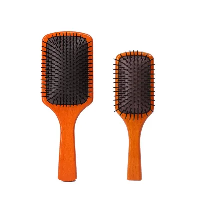 Premium Wooden Hair Brush Wooden Paddle Dectangler Hair Combs Styling Hairbrush for Curly Hair Rubber Skin Brown
