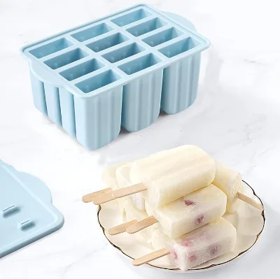 Popular 12-Cavity Silicone Popsicle Mold Lid BPA Free Eco-Friendly Microwave Safe Easy Release for Homemade Ice Cream DIY Snacks