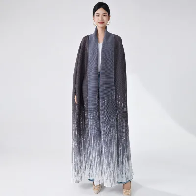 High End Design Fashion Gradient Dubai Abaya Women Muslim Dress Plus Size Pleated Clothing Manufacturers Print on Demand