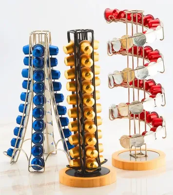 360-Degree Rotation 40pcs Metal Wire Pod Storage Holder Coffee Capsule Holder