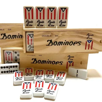 Limited Edition 3 Pieces of Puerto Rico Domino Engraving on Domino Comes Set Protective Cover with Puerto Rico Flag Pin and a LI