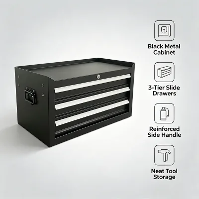 3 Drawer Metal Tool Chest Lockable Tool Box Heavy Duty Steel Storage Cabinet Ball Bearing Slides Storage Tray Handle