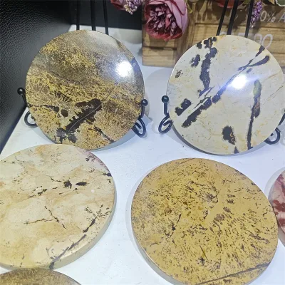 Kindfull Natural Crystal Picture Jasper Slab Shape Round Healing Stones for Home Decoration