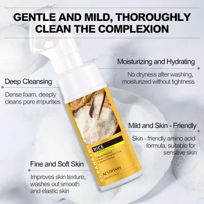 AESTHTANY Rice Amino Acid Cleansing Mousse 150ml Non-Stripping Hydrating Refreshing Enhance Skin Softness Daily Facial Wash Care