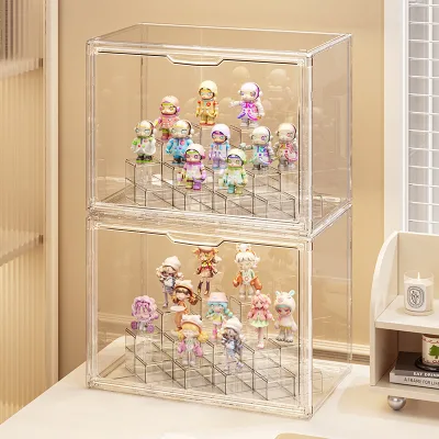 Display Cabinet Figurines Blind Box Storage Display Rack Large-Capacity Acrylic Transparent Container Covered Stackable Display