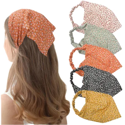 Mtuihfo 5 Pcs Women's Floral Stretchy Boho Chiffon Headbands & Headscarf Sweet Four Seasons Hair Accessory for Women Adults