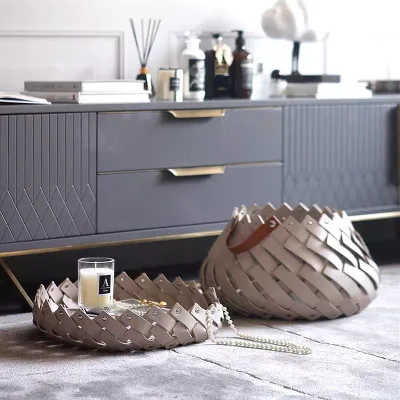 Modern Woven Leather Eco-Friendly Multifunctional Storage Baskets for Bedroom Cloakroom Home Decor & Dirty Clothes Storage
