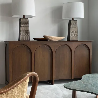 Vintage Solid Wood Cabinet & Retro Sideboard with Arched Door for Home Entryway and Living Room