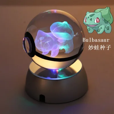 Promotional 3d Art Crystal Ball Night Lamp Laser Engraving Crystal Poke Ball for Kid Souvenirs Light up Toys