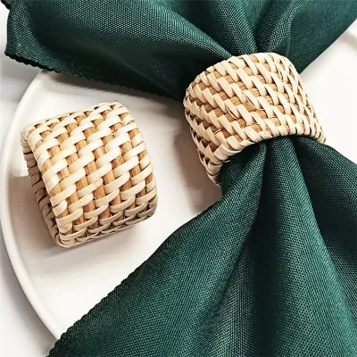 Natural Woven Rattan Napkin Ring Paper Towel Ring Cloth Ring Napkin Holder Farmhouse Napkin Buckle for Party Wedding
