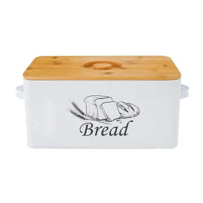 Home Decor Metal Galvanized Snack Box Bread Bins With Bamboo Cutting Board Lid 2 Metal Handles Design