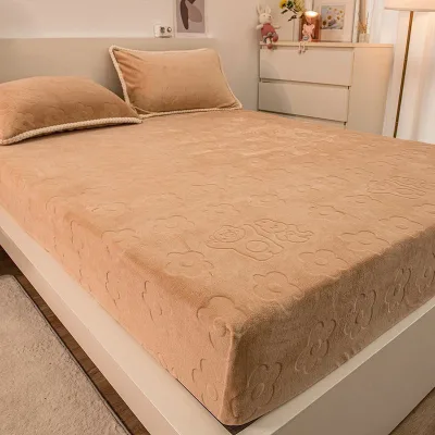 Solid Color Jacquard Flower-cutting Thick Coral Fleece Winter Hospital Use Mattress Protector Bed Protection Pad