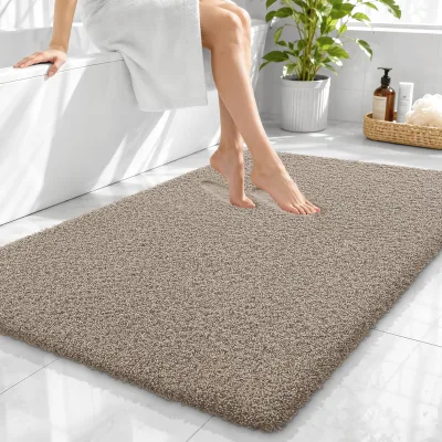 High Density Plush Bath Rug Fast Water Absorbing Shower Floor Mat Anti Slip Reusable Machine Washable Mat for Bathroom Tub Side