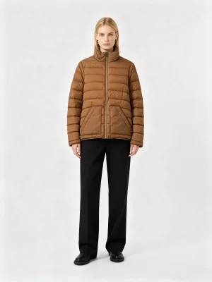 Men's Windproof Winter Puffer Jacket with Stand Collar and Zipper Closure