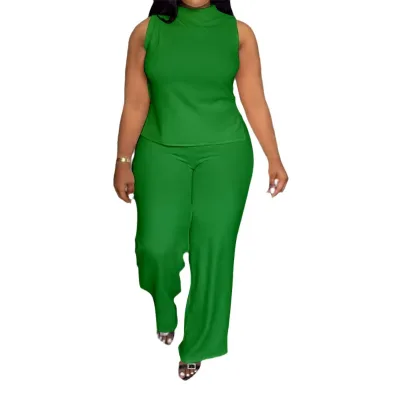 Ladies' Large Size Fashion Set Breathable Vintage-style Sleeveless Top & Pants for Everyday Comfort Solid Pattern