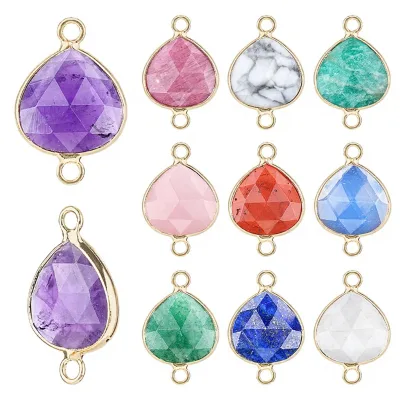 Hot Sales Natural Amethyst Faceted Pendants Water Drop Semi-precious Stone Connectors for DIY Necklace Bracelet Accessories