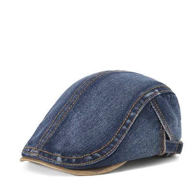 2026 Vintage British Beret Casual Washed Denim Ivy Cap Unisex Cotton Cap for Solid Newsboy Hat Summer Adjustable