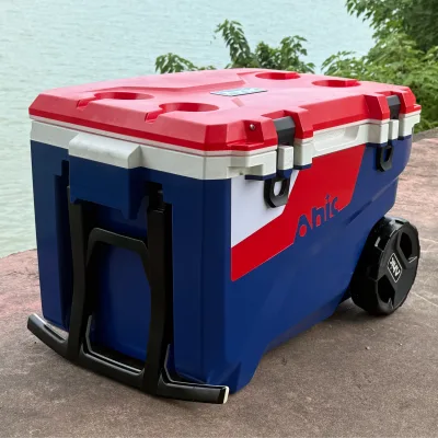 55QT Wheeled Insulated Cooler- Heavy-Duty Waterproof Ice Chest with Handle (Rescue Red)