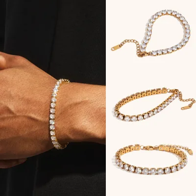 Wholesale Silver Gold Plated Tennis Chain Stainless Steel with CZ Zircon Women Men's Jewelry Cuban Link Chain Party Gift Wedding