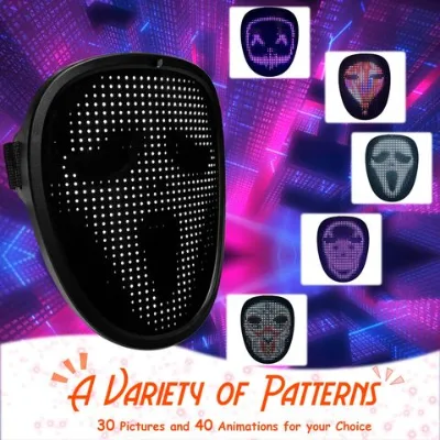 Led Mask with Gesture Sensing,Unisex LED Lighted Face Transforming Mask for Costume Cosplay Party Masquerade led Skull mask