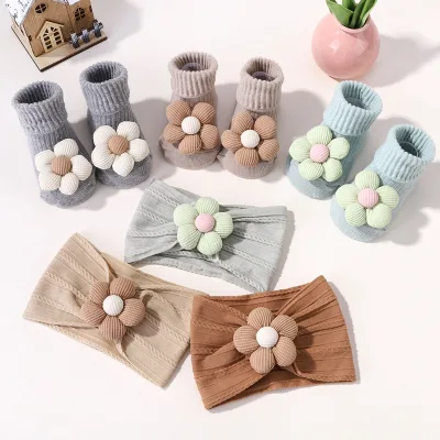 Best-selling Flower Baby Headband and Socks Set Soft Nylon Hairband for Newborn Infant Kids Elastic Boneless Non Slip Headwear