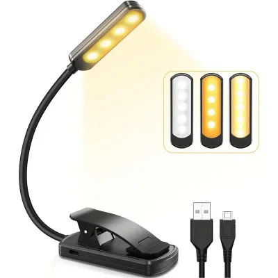 Custom Led Usb Rechargeable Reading Light, Battery Powered Eye Care Clip-on Book Lights for Bedroom