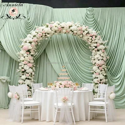 ANNIELU Exquisite Brown Wave-Design Half-Circle Swag Valance Elegant Classic Professional Service Polyester for Wedding